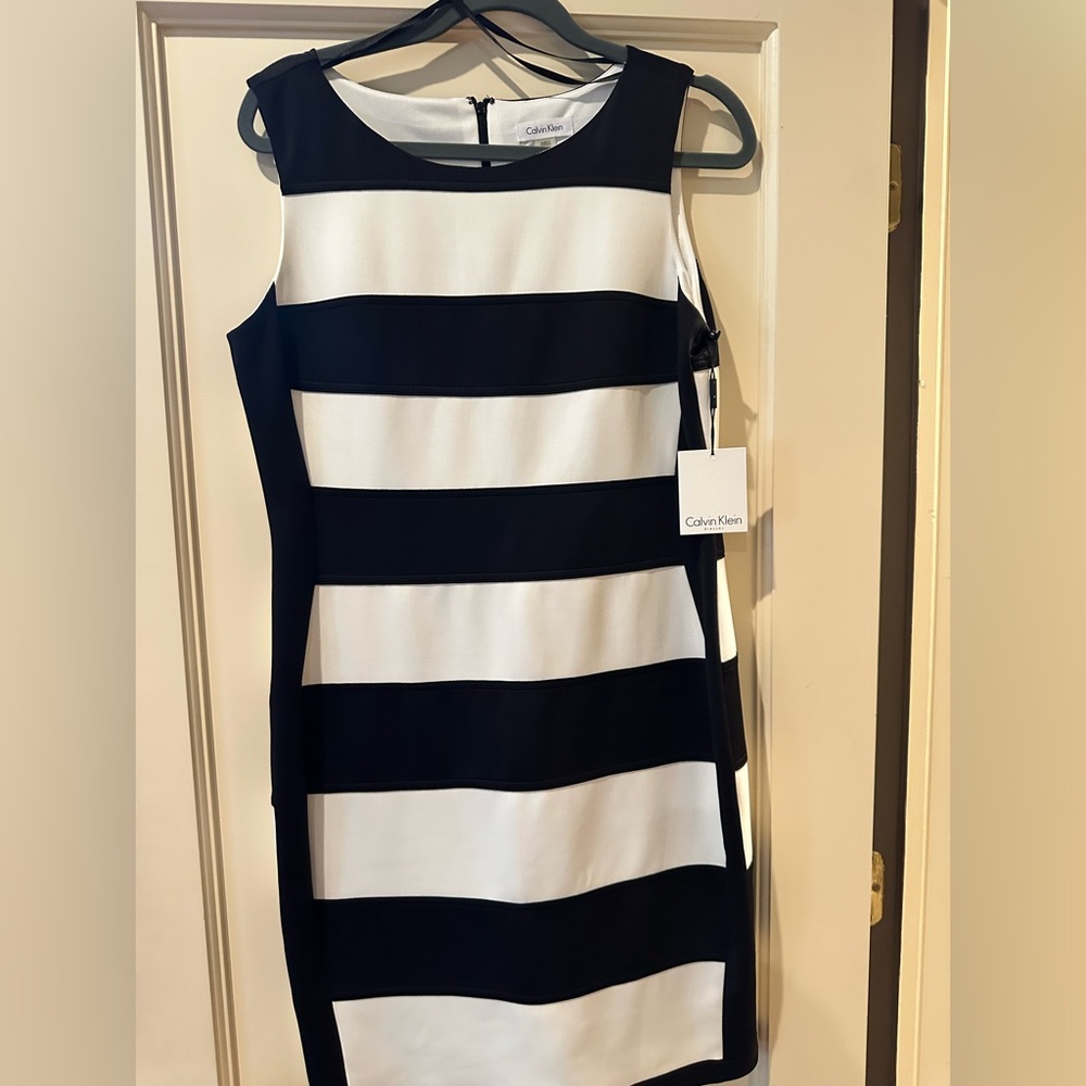 NWT Calvin Klein Black and White Striped Dress